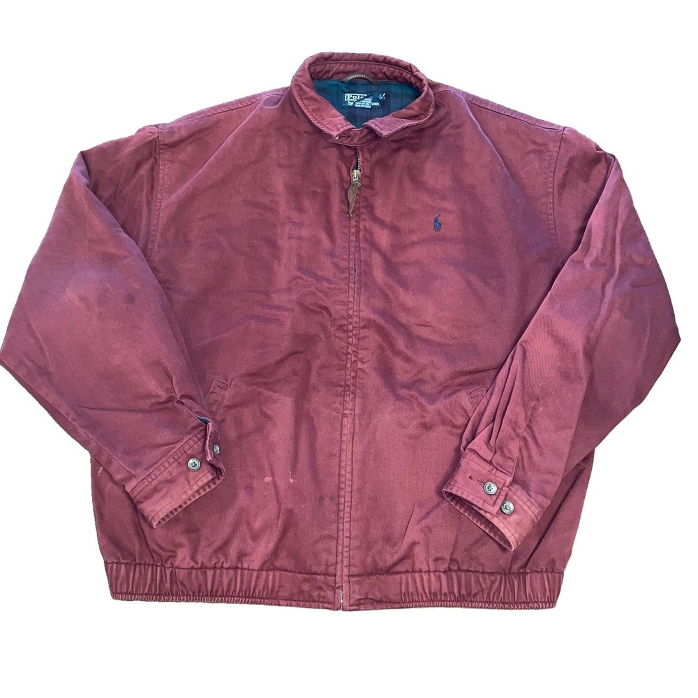 Vintage Polo Ralph Lauren Burgundy Mens Size XL Cotton Harrington Jacket Plaid